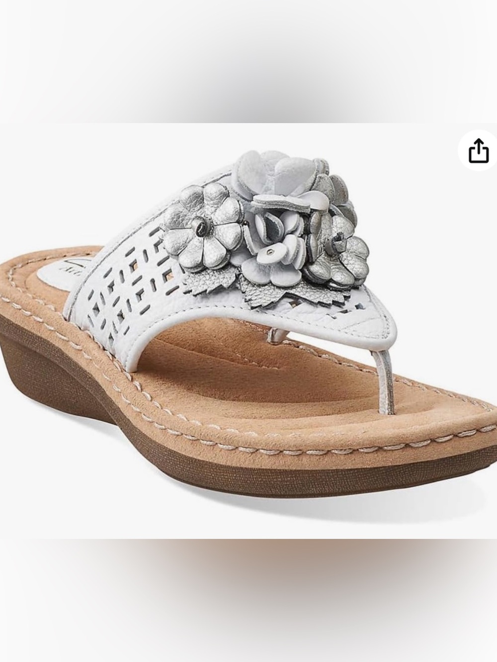 Clarks Silver White Floral Toe-Ring Sandals